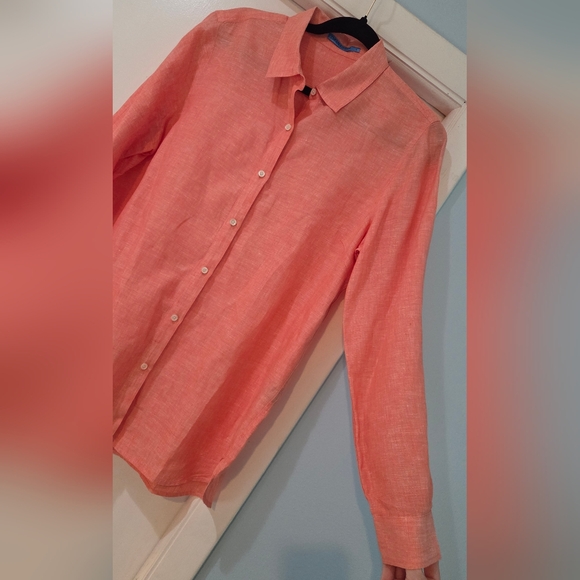 Women's J. McLaughlin Coral Rose Britt Linen Blouse, Size L - Picture 9 of 14